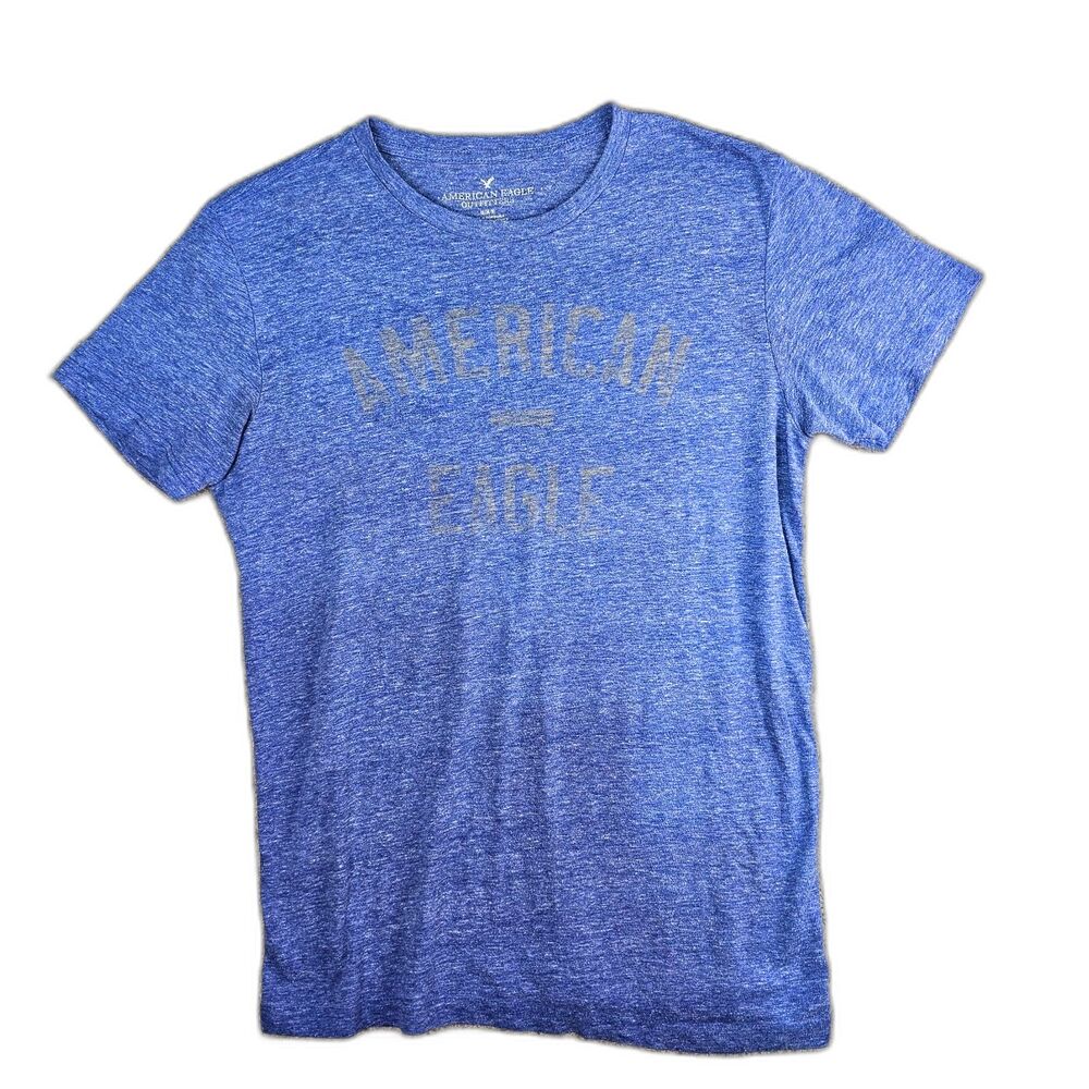 American Eagle Mens Graphic T-Shirt Medium Blue Logo Casual Soft Tee
